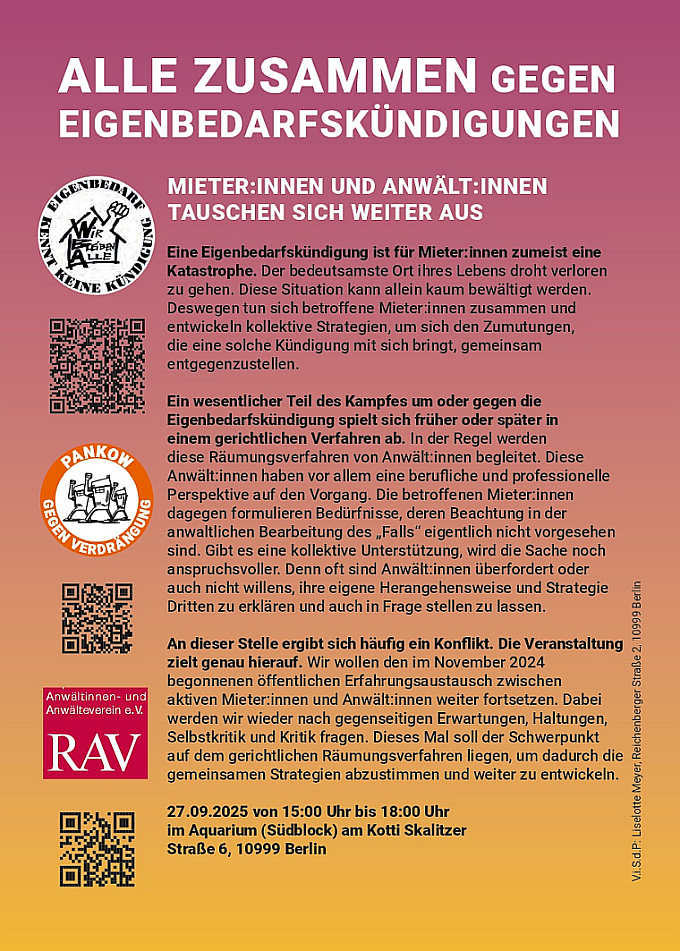2025 09 27 Flyer Alle zusammen gegen Eigenbedarfskuendigungen